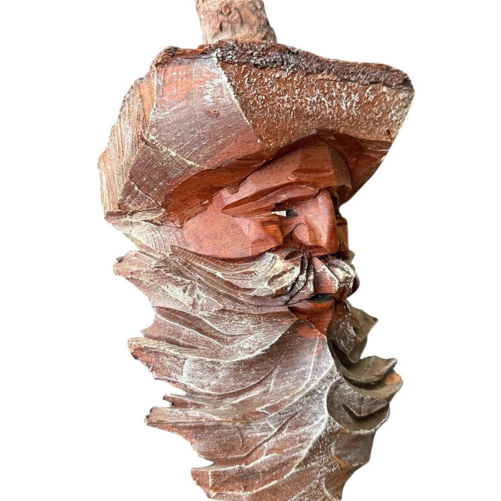 Vintage Wooden Carved Old Man Beard Head Bust Hillbilly Wall Hanger 12” x 6 1/2” - Picture 3 of 4